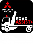 Mitsubishi Motors Road Assist+ white and red on the black background logo